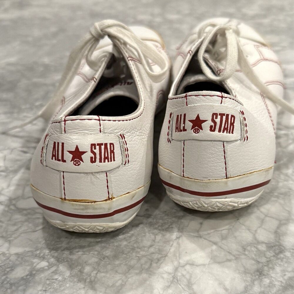Converse Leather Chuck Taylor All Star Womens 7.5 Ivory Red Sneakers Yellowing - Picture 4 of 8